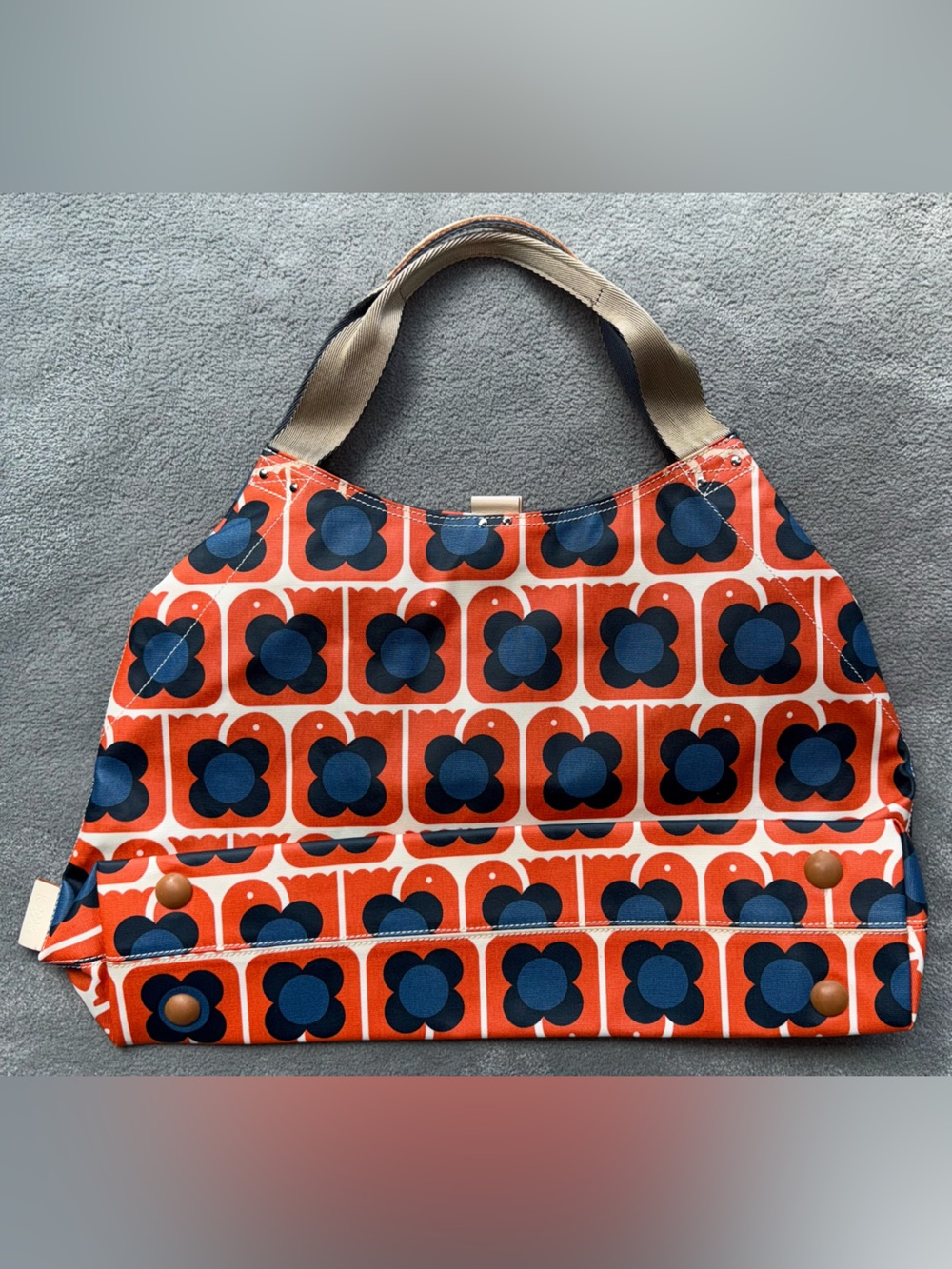 Orla Kiely Retro Lovebirds Orange/Blue Tote with  Waterproof Shell - Picture 2 of 11
